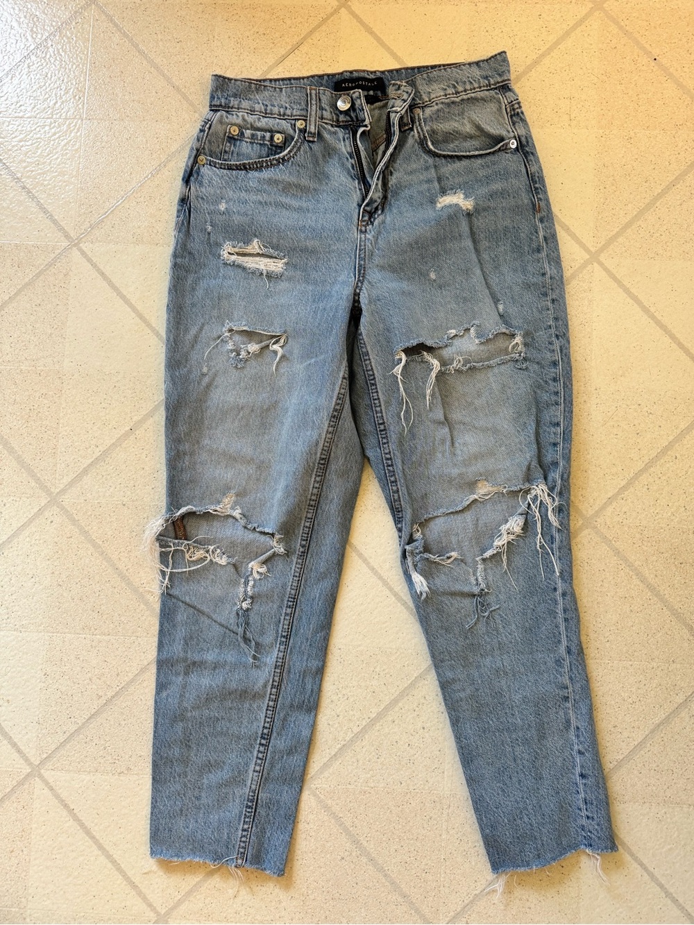 Aeropostale Distressed Boyfriend Jeans - Light Blue